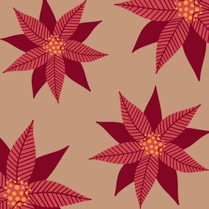 (L) Poinsettia on brown natural Christmas