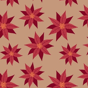 (M) Poinsettia on brown natural Christmas