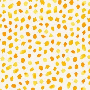 Larger Scale // Painted Dot Marks - Polka Dots in Warm Yellow Marigold and Orange in Textured Off-White