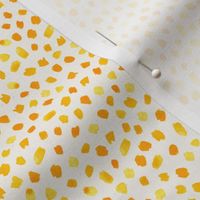 Medium Scale // Painted Dot Marks - Polka Dots in Warm Yellow Marigold and Orange in Textured Off-White