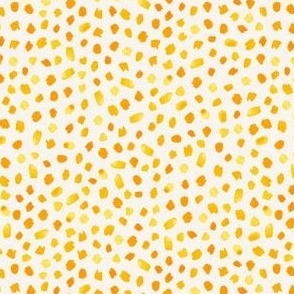 Medium Scale // Painted Dot Marks - Polka Dots in Warm Yellow Marigold and Orange in Textured Off-White