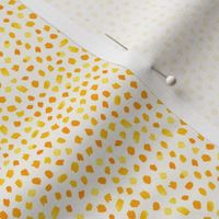Smaller Scale // Painted Dot Marks - Polka Dots in Warm Yellow Marigold and Orange in Textured Off-White