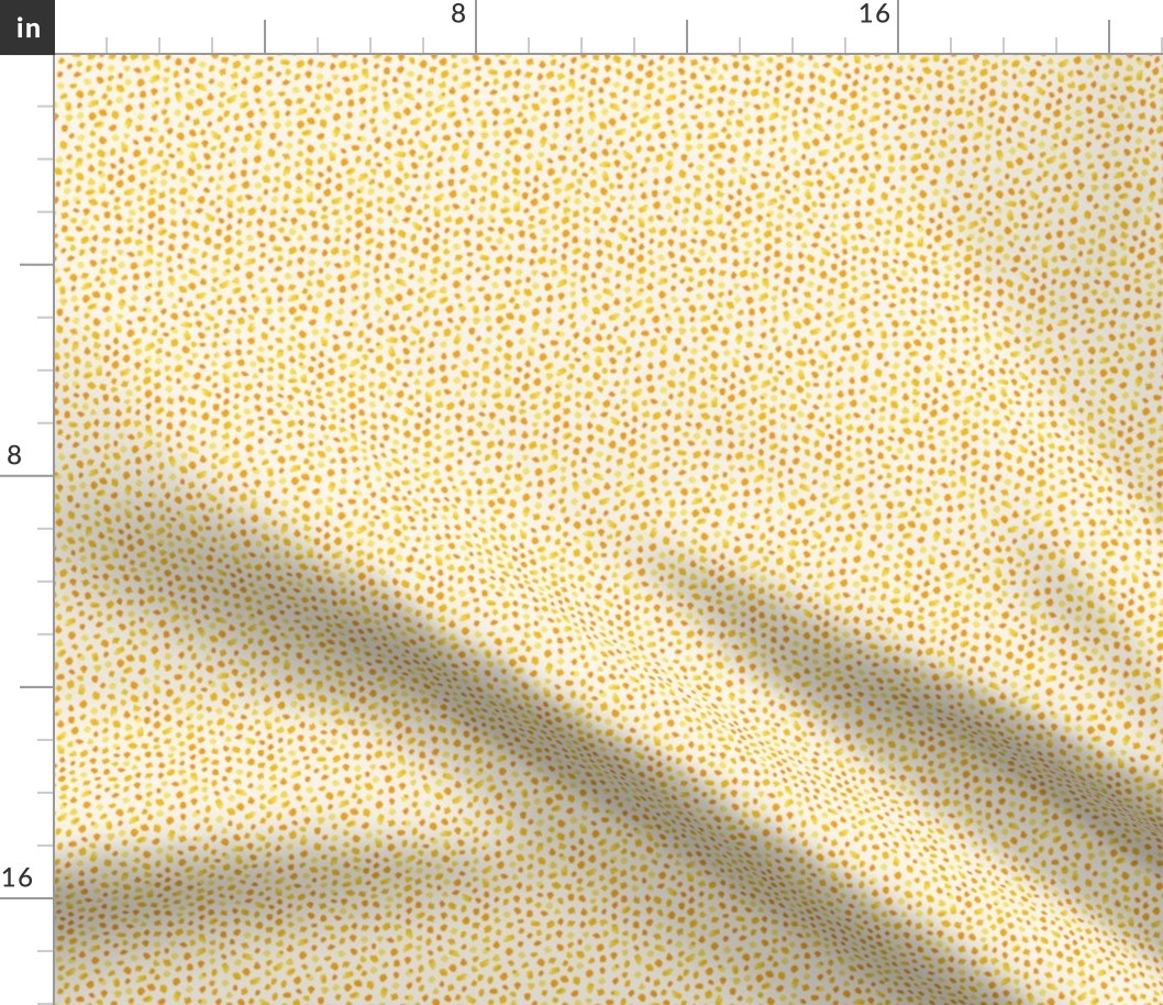 Smaller Scale // Painted Dot Marks - Polka Dots in Warm Yellow Marigold and Orange in Textured Off-White