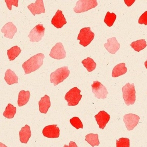 XL Scale // Painted Dot Marks - Polka Dots in Coral Red on Textured Light Tan