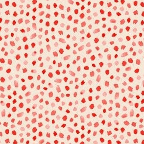 Medium Scale // Painted Dot Marks - Polka Dots in Coral Red on Textured Light Tan