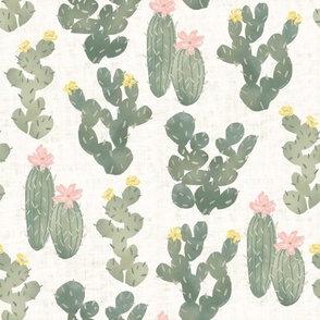 Watercolor Cactus Garden in Rustic Cream Wallpaper (Jumbo)