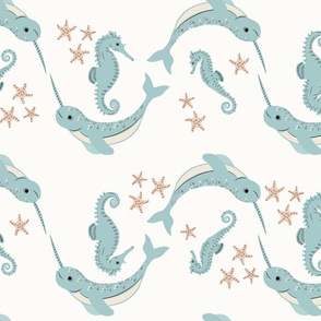 Magic Sea Creatures - Crustacean Core - Ocean Teal and Cream - Large