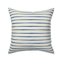 Nautical stripes, Brush stroke horizontal stripes, dark blue painterly lines on cream white