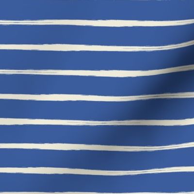 Nautical stripes, Brush stroke horizontal stripes, cream white painterly lines on navy blue