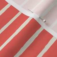 Nautical stripes, Brush stroke horizontal stripes, cream white painterly lines on coral red