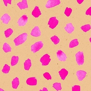 XL Scale // Painted Dot Marks - Polka Dots in Hot Pink on Textured Tan