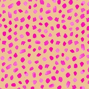 Large Scale // Painted Dot Marks - Polka Dots in Hot Pink on Textured Tan