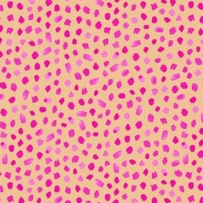 Medium Scale // Painted Dot Marks - Polka Dots in Hot Pink on Textured Tan