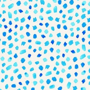 Larger Scale // Painted Dot Marks - Polka Dots in Aqua Blue Turquoise on Textured Off-White