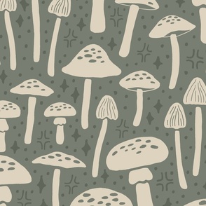 Magic Mushrooms | Large Scale | Sage Green, Soft Green, Wheat White