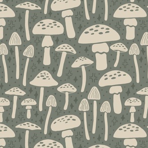 Magic Mushrooms | Medium Scale | Sage Green, Soft Green, Wheat White
