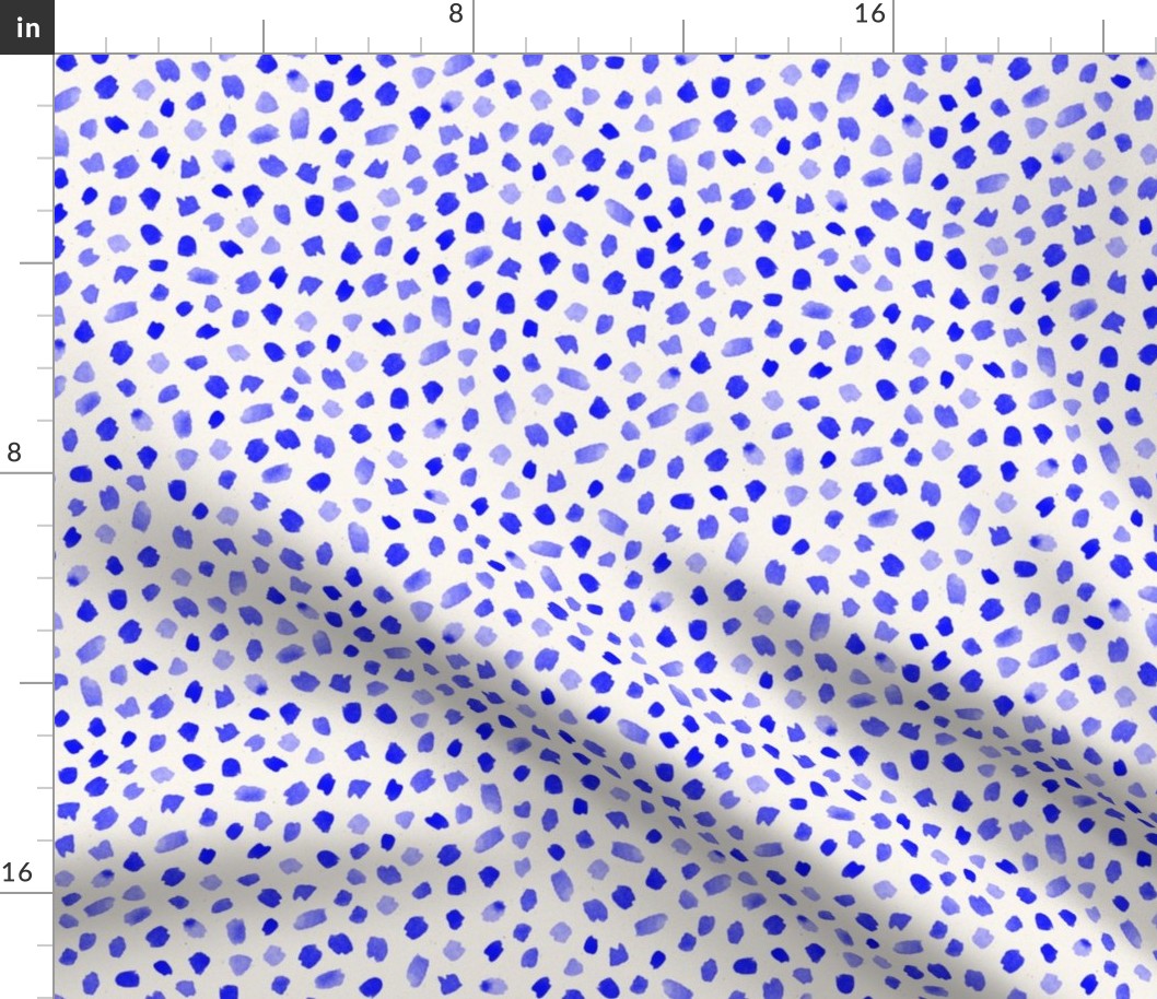 Larger Scale // Painted Dot Marks - Polka Dots in Sapphire Blue on Textured Off-White