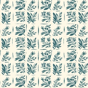 Nature's Whisper: Minimalist Botanical Pattern in Teal and Cream