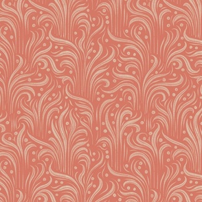 Medium Romantic Decorative Swirls Greenery Botanical Wallpaper in white dove and red