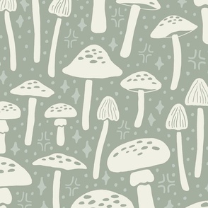 Magic Mushrooms | Large Scale | Soft Green Sage