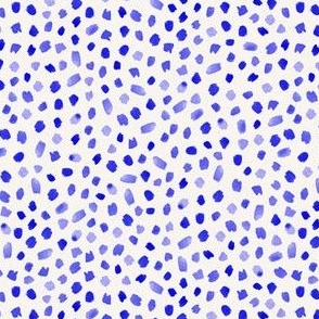 Medium Scale // Painted Dot Marks - Polka Dots in Sapphire Blue on Textured Off-White