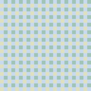 Sweet Cottage-core Checkerboard Prairie Pastel Gingham Checks Coordinate for Quilting and Home Decor : Baby Blue and Light Mustard with Green