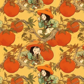 japanese kawaii goddess of orange groves inspired by yoshitoshi