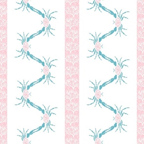 Crabs and coral in pink, turquoise and white