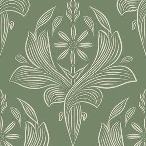 medium scale // classic botanical line art - pale grey chalk_ traditional green