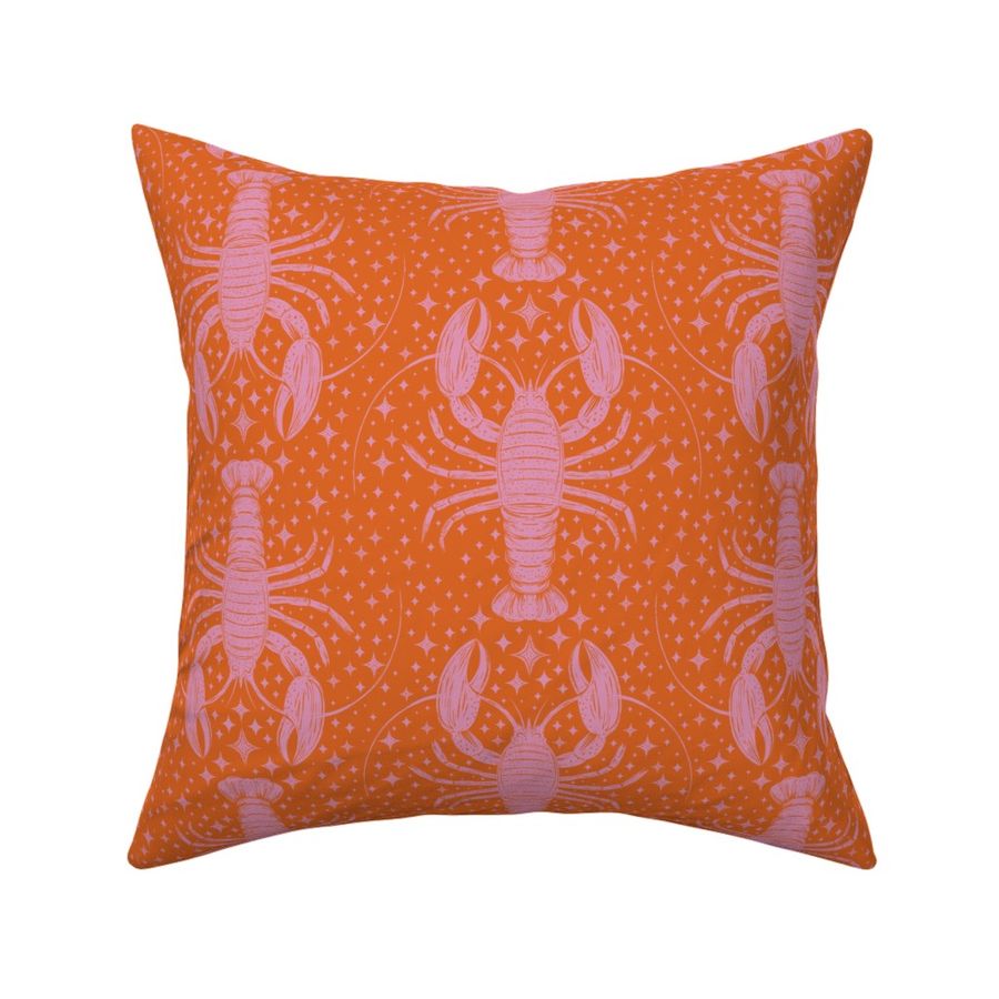 Celestial Lobsters and Stars Pink and Orange Medium