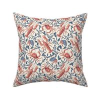 Crustacean Toss - Small - Nantucket Red and Blue - Linen Texture - Lobster, Crab, Hermit Crab, Seaweed