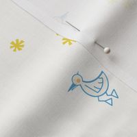 Retro Baby Ducks Blue Cyan Yellow with Off White Background S