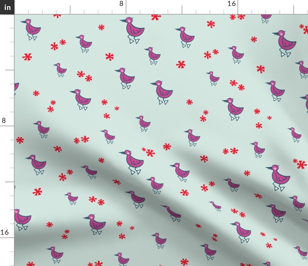 Retro Baby Ducks Magenta Purple with Aqua Background S