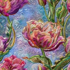 Blooming Pink Tulip Floral Embroidery