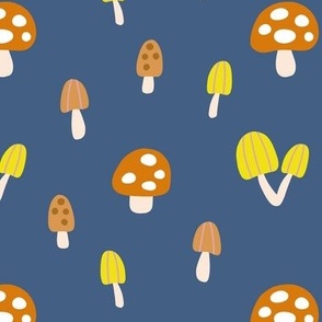 (SMALL) Cute Simple Mushrooms in Autumn Colors on Dark Blue 