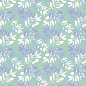 (S) Pastel Leaves floating in a subtle striped background