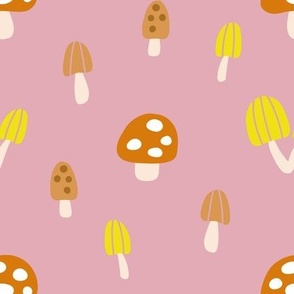 (MEDIUM) Cute Simple Mushrooms in Autumn Colors on Pink Blush 