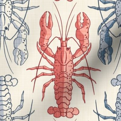 Lobster Line Up - Medium - Nantucket Red, White, Blue  - Linen Texture