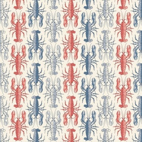 Lobster Line Up - Small - Nantucket Red, White, Blue  - Linen Texture