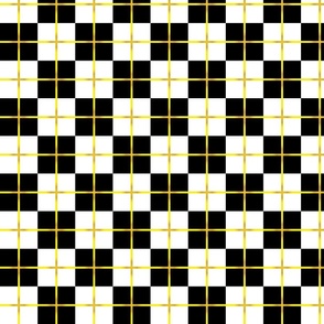 Black and white and gold check pattern