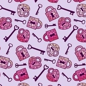 SMALL  Unlock My Heart / vintage lock & key  - on lavender w/ Ombré  locks   