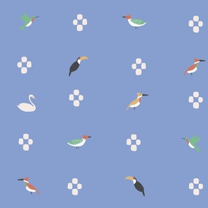 Checkered birds coordinate blue