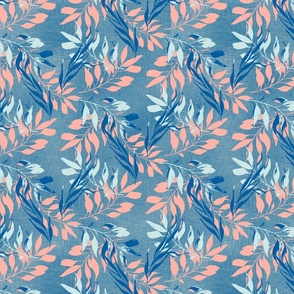 (S) Pastel Leaves floating in a subtle striped background