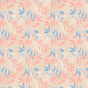 (S) Pastel Leaves floating in a subtle striped background