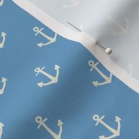 S. Cream white Anchors on Sky Blue nautical coastal, small scale