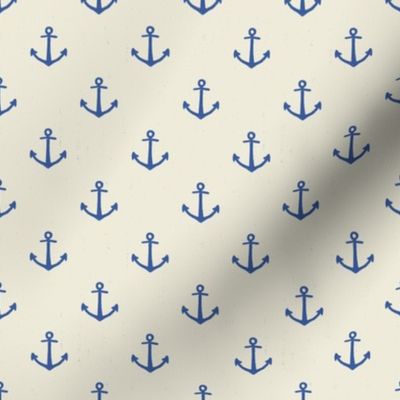 S. Navy blue Anchors on Cream White nautical coastal, small scale