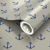 S. Navy blue Anchors on Cream White nautical coastal, small scale