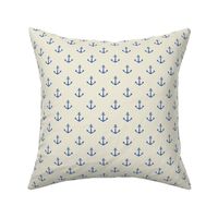 S. Navy blue Anchors on Cream White nautical coastal, small scale