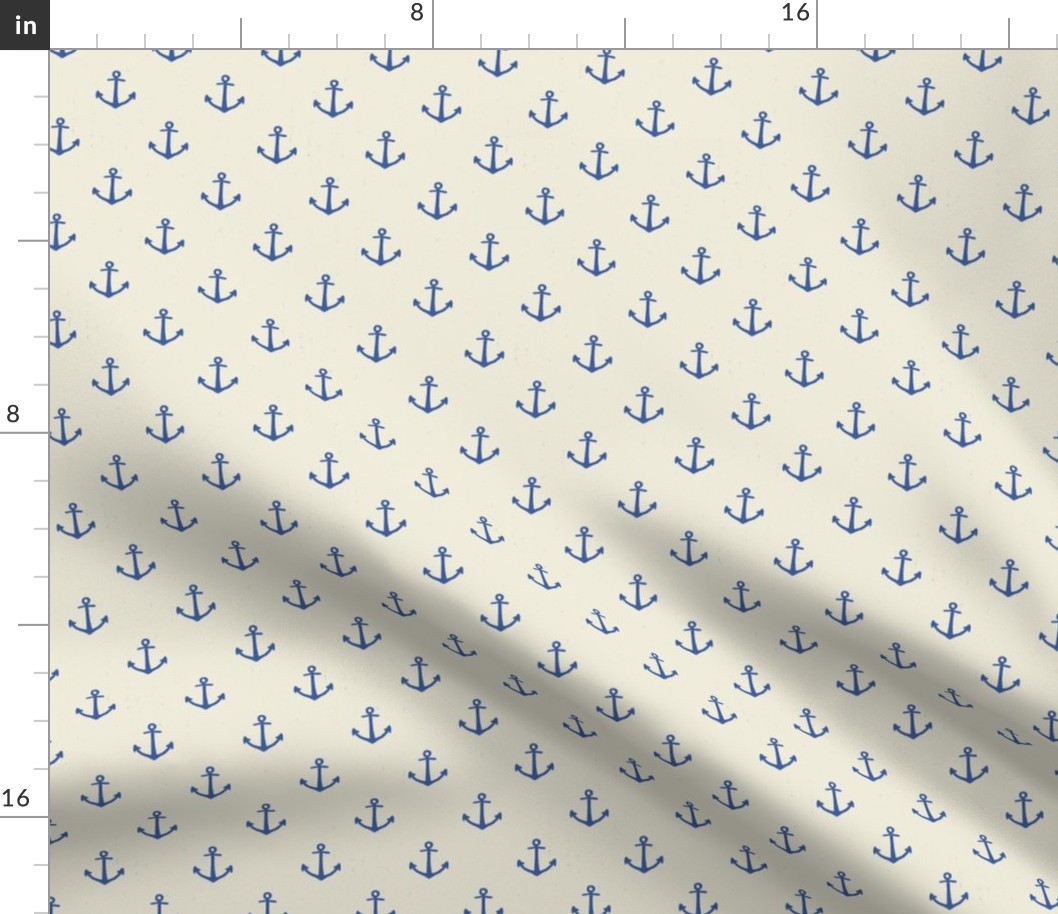 S. Navy blue Anchors on Cream White nautical coastal, small scale