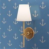 M. Cream white Anchors on Sky Blue nautical coastal, medium scale